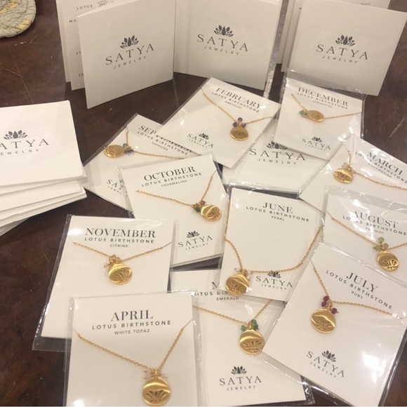 Satya Genuine Semi Precious Birthstone Lotus Pendant Necklace-Boutique - Picture 2 of 16